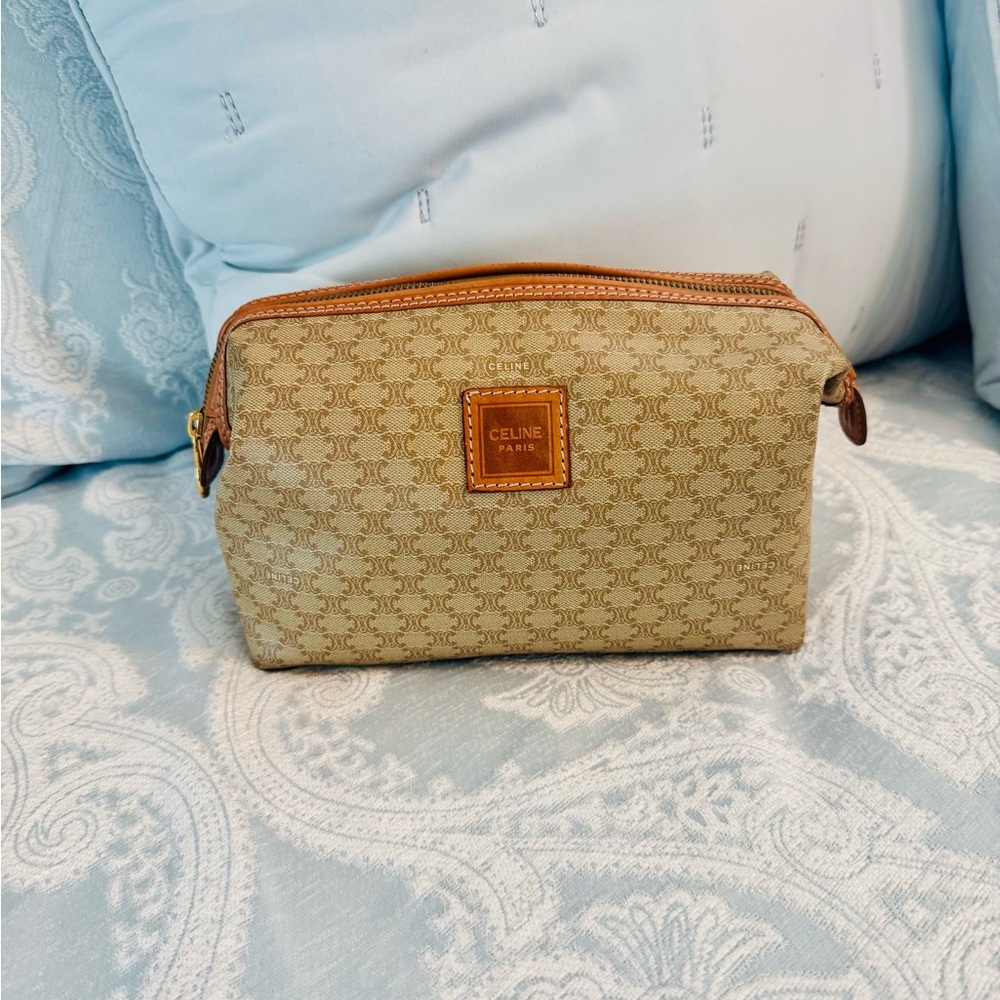 Celine Tan Monogram Pouch With Brown Patch - image 1